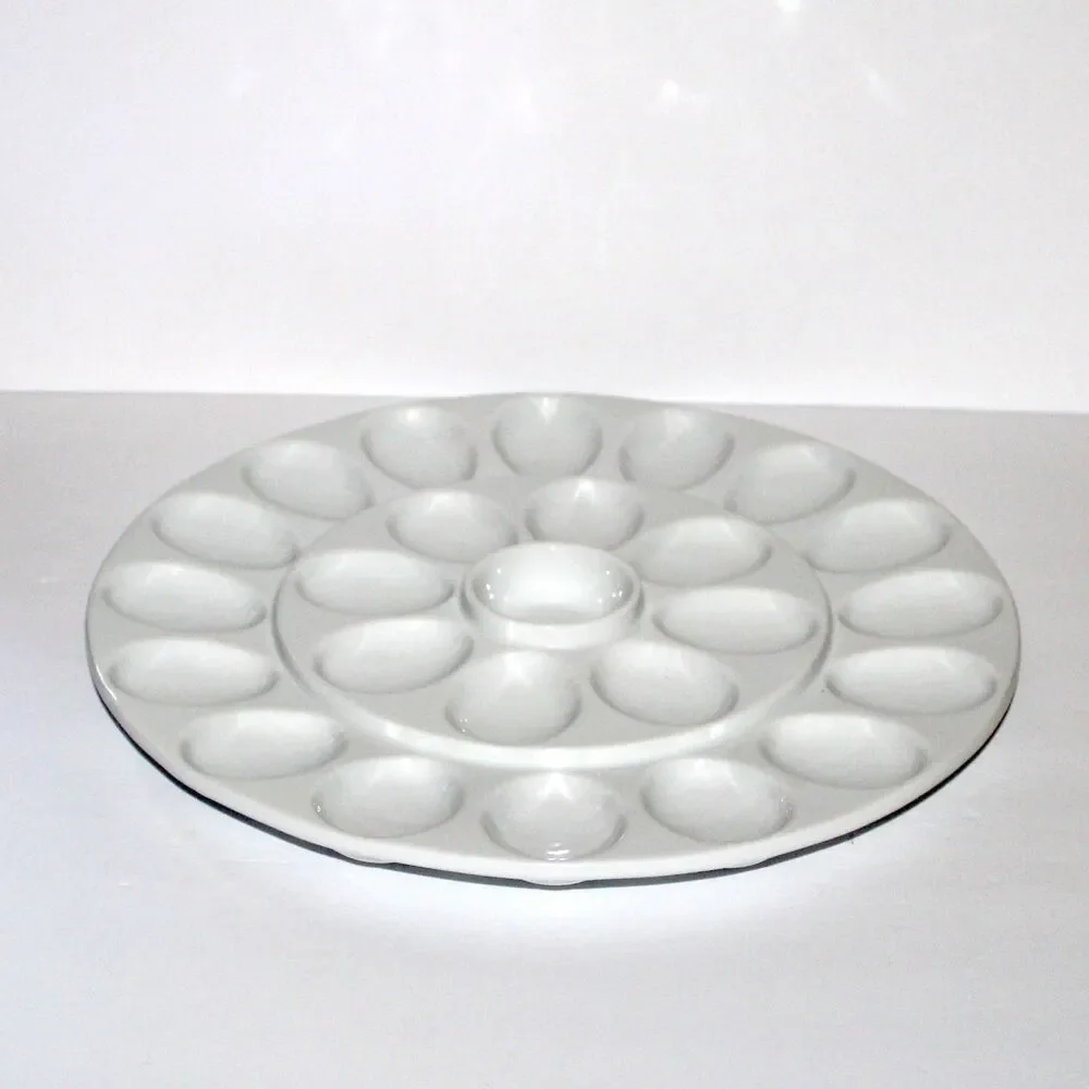 Crate & Barrel 24 Deviled Egg Platter White Porcelain Round 13